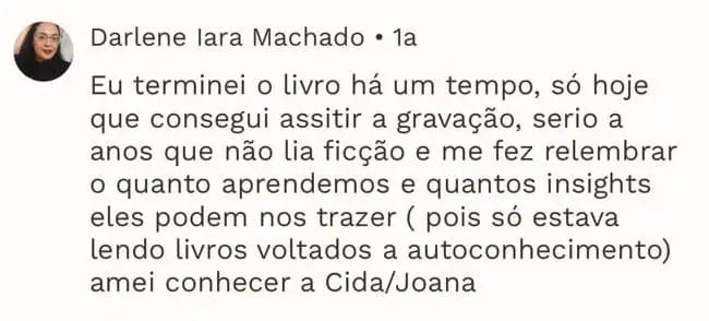 Print de depoimento de aluna sobre a experiência de participar do programa Pistologia