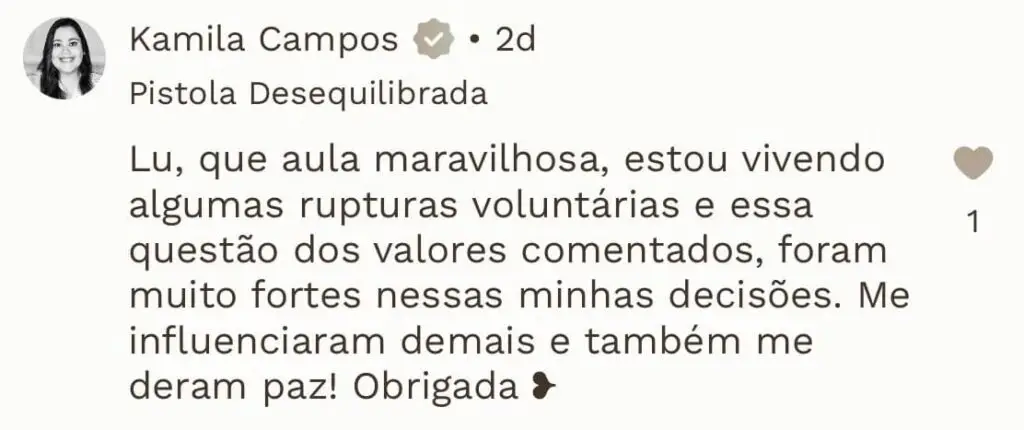 Print de depoimento de aluna sobre a experiência de participar do programa Pistologia