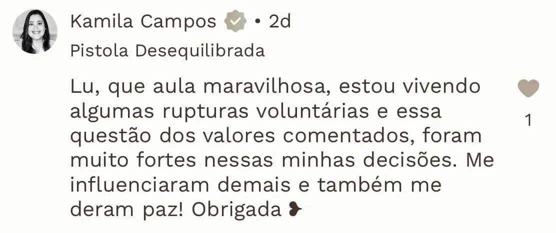 Print de depoimento de aluna sobre a experiência de participar do programa Pistologia
